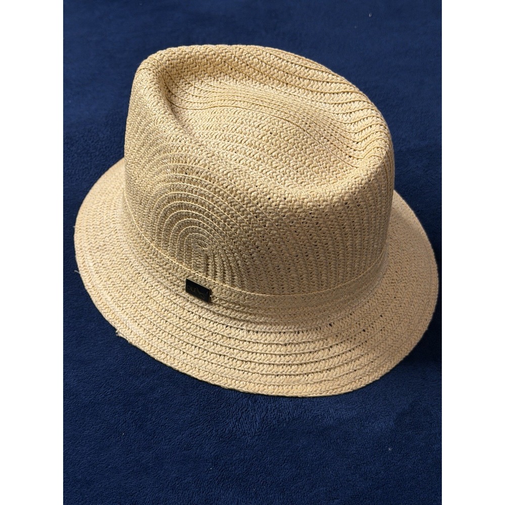 Ole Braided Straw Fedora Hat Tan Woven Logo One Size Mens Accessory